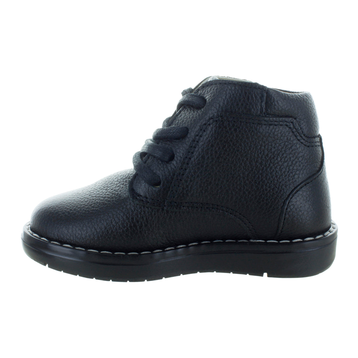 Media bota de piel para niño con agujetas mini burbujas vista lateral.
