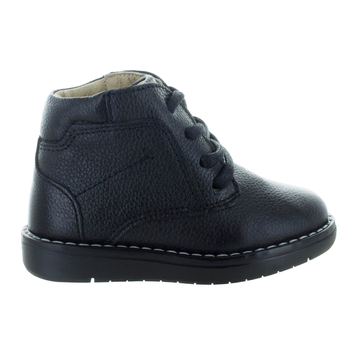 Media bota de piel para niño con agujetas mini burbujas vista lateral.