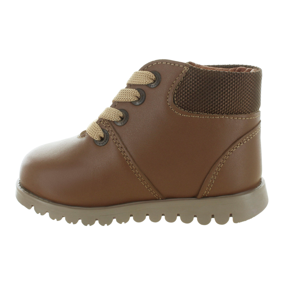 Media bota de piel para niña con detalle metálico en el tobillo mini burbujas vista lateral.