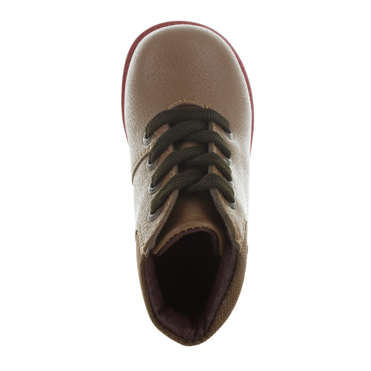 Media bota de piel para niña con detalle metálico en el tobillo mini burbujas vista frontal.