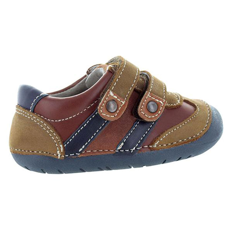 Zapatos-De-Piel-Color-Oxido-Con-Azul-Marino-Para-Nino-Primeros-Pasos
