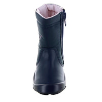 Bota azul para niña con estrella bordada mini burbujas vista frontal.