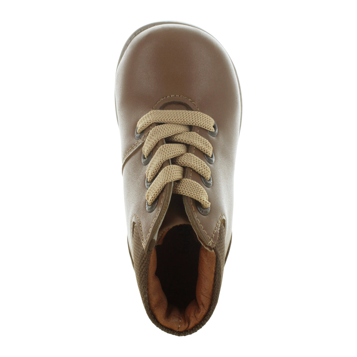 Media bota de piel para niña con detalle metálico en el tobillo mini burbujas vista frontal.