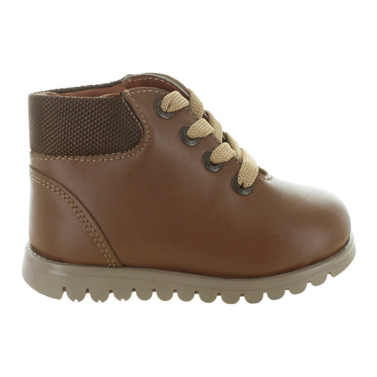 Media bota de piel para niña con detalle metálico en el tobillo mini burbujas vista lateral.