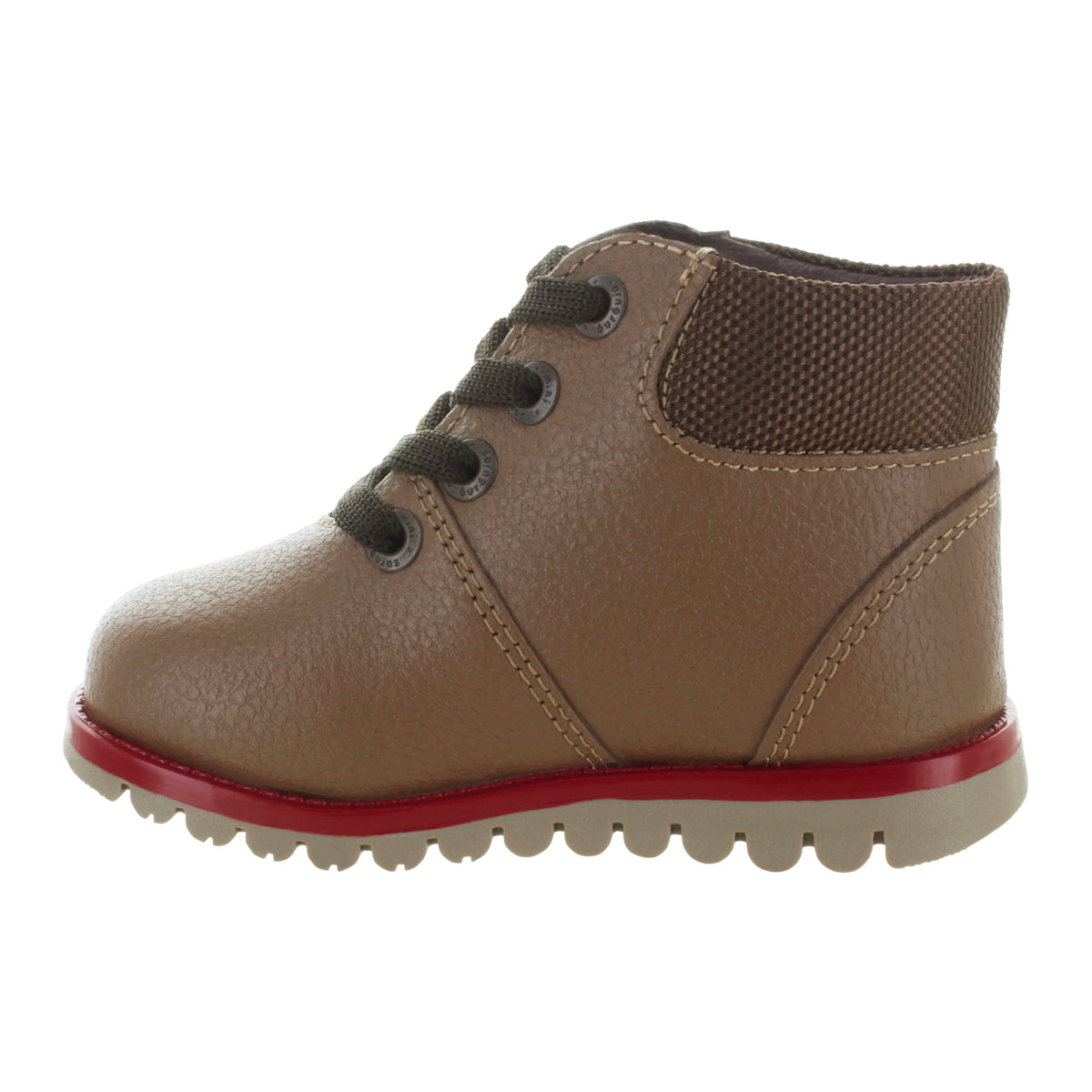 Media bota de piel para niña con detalle metálico en el tobillo mini burbujas vista lateral.