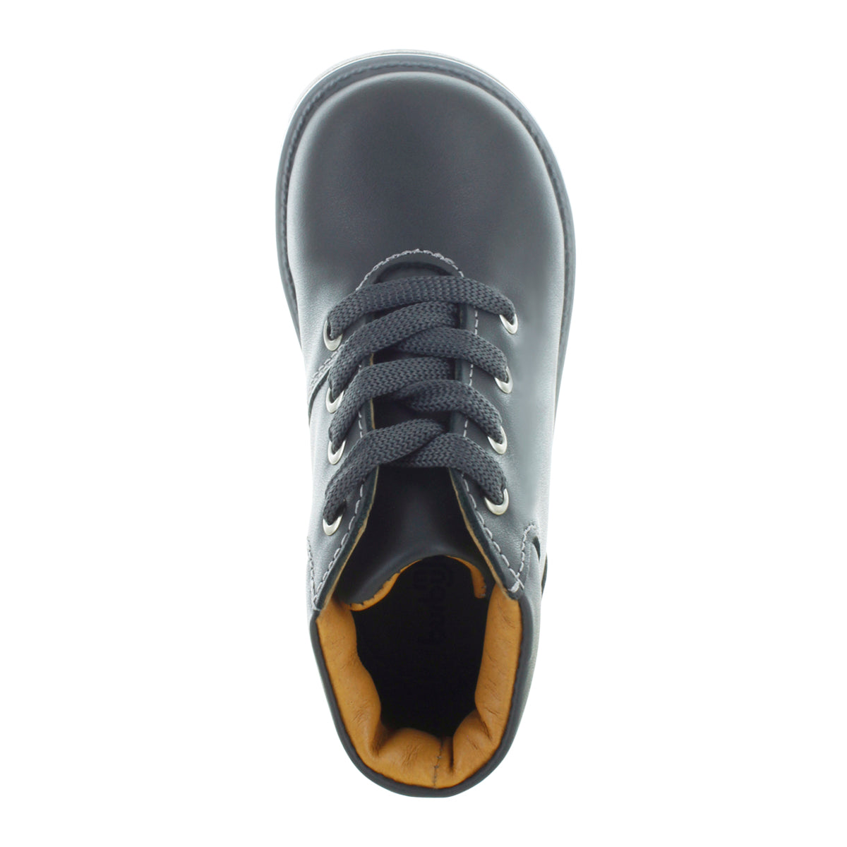 Media bota de piel para niña con detalle metálico en el tobillo mini burbujas vista frontal.