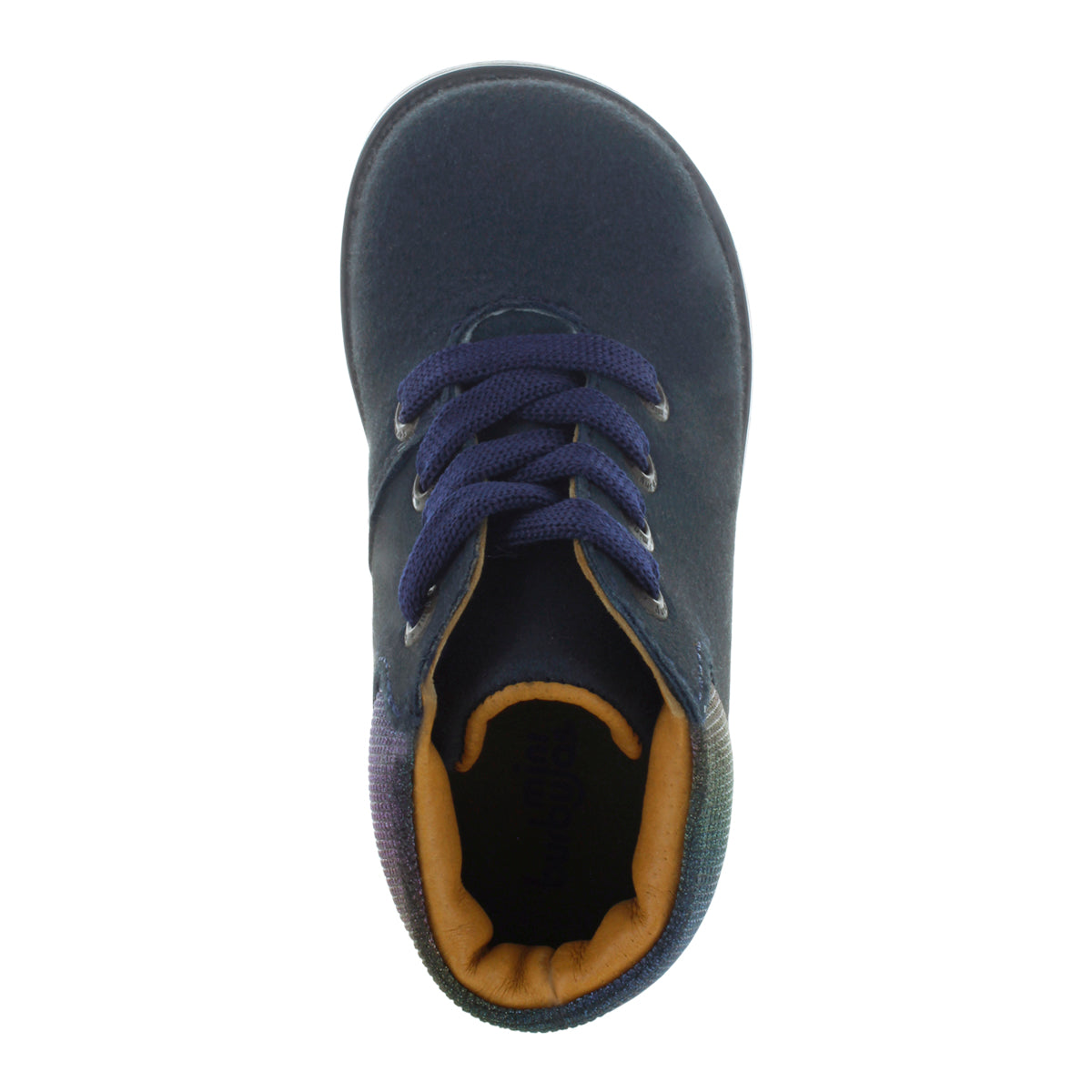 Media bota de piel para niña con detalle metálico en el tobillo mini burbujas vista frontal.