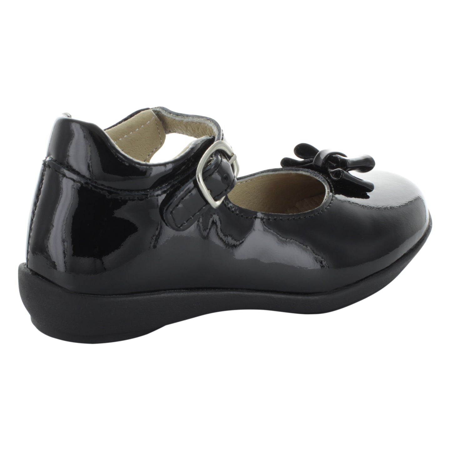 Zapato escolar para niña de charol negro con moño