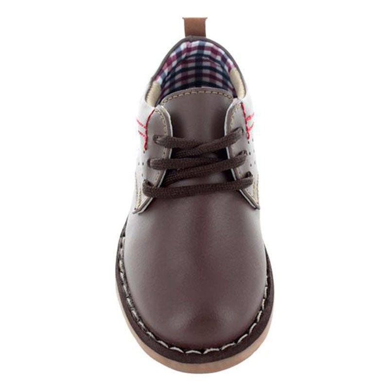 Zapatos-Casuales-De-Piel-Color-Cafe-Ajuste-De-Agujeta-Para-Nino