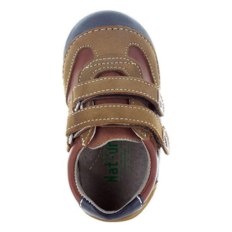 Zapatos-De-Piel-Color-Oxido-Con-Azul-Marino-Con-Doble-Velcro-Para-Nino-Primeros-Pasos