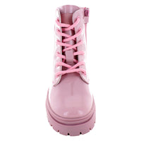Botas color rosa para niña cierre lateral y agujeta forro de piel